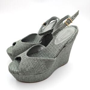 Schutz Neith Straw Platform Wedge Sandal Peep Toe Women's Green Size US9B EU40